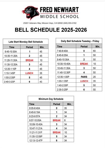 25-26 Bell Schedule